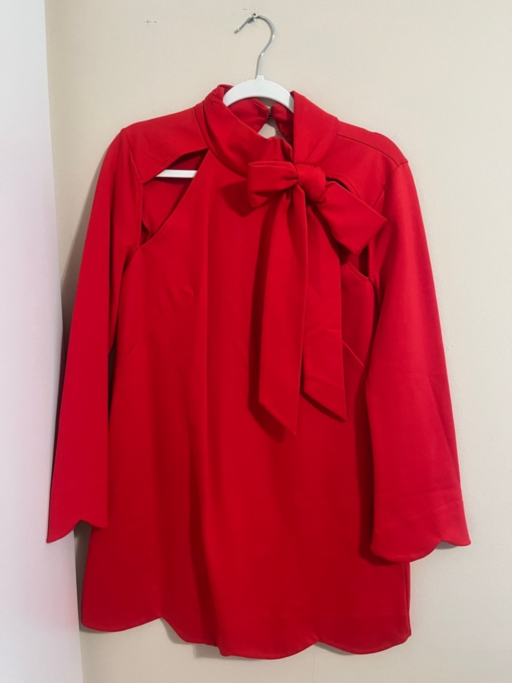 Anthropologie Red Long-Sleeve Bow-Tie Cutout Dress